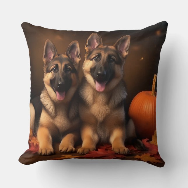 Coussin Chiots Berger Allemand Délice d'Automne Citrouille (Recto)