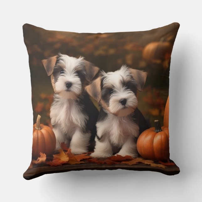Coussin Chiots Biewer Terrier Automne Délice Citrouille (Verso)