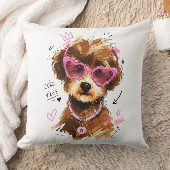 Coussin Chiots Caniches Vibrations Mignonnes avec Lunettes (Couverture)