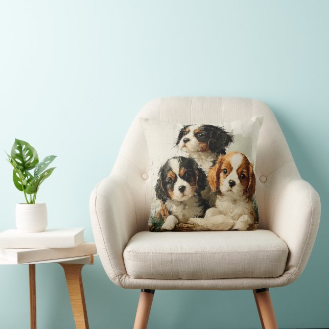 Coussin Chiots Cavalier King Charles Spaniel Noël (Chaise)