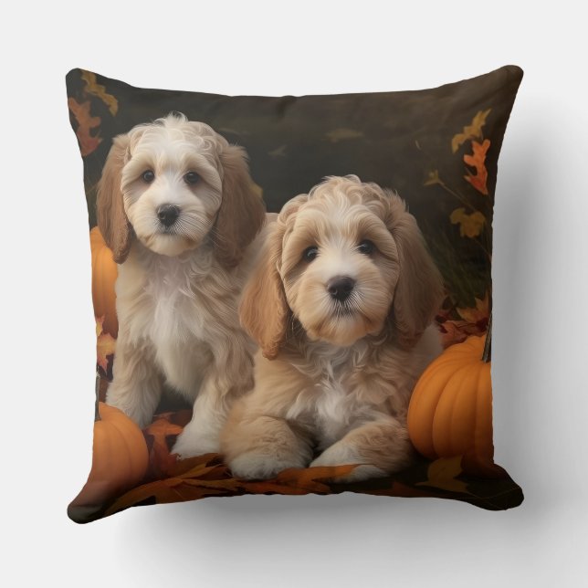 Coussin Chiots Cockapoo Délice d'Automne Citrouille  (Verso)