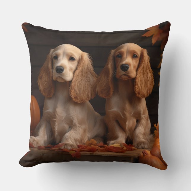 Coussin Chiots Cocker Spaniel Délice d'Automne Citrouille  (Recto)