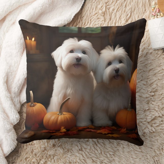 Coussin Chiots Coton De Tulear Délice d'Automne Citrouille (Couverture)