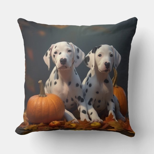 Coussin Chiots Dalmatien Automne Délice Citrouille (Recto)
