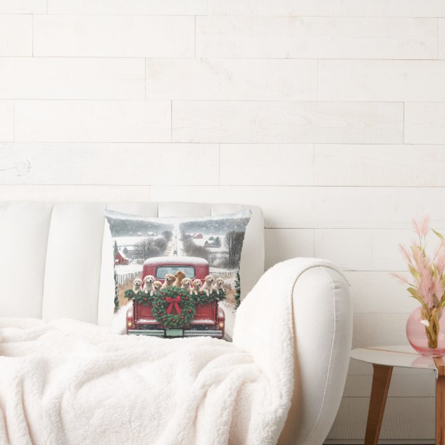 Coussin Chiots de Noël Golden Retriever (Canapé)