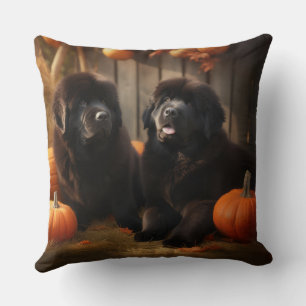 Coussin Chiots de Terre-Neuve Automne Délice Citrouille