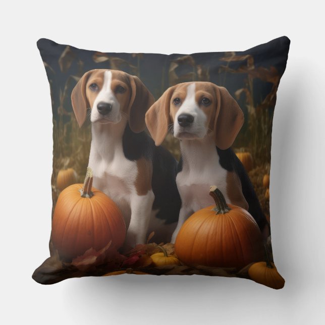 Coussin Chiots Foxhound Anglais Américain Délice d'Automne (Recto)