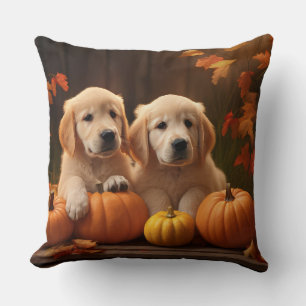 Coussin Chiots Golden Retriever Automne Délice Citrouille