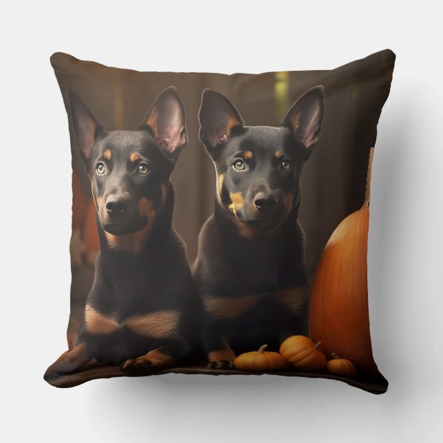 Coussin Chiots Kelpie Australien Délice d'Automne Citrouil (Recto)