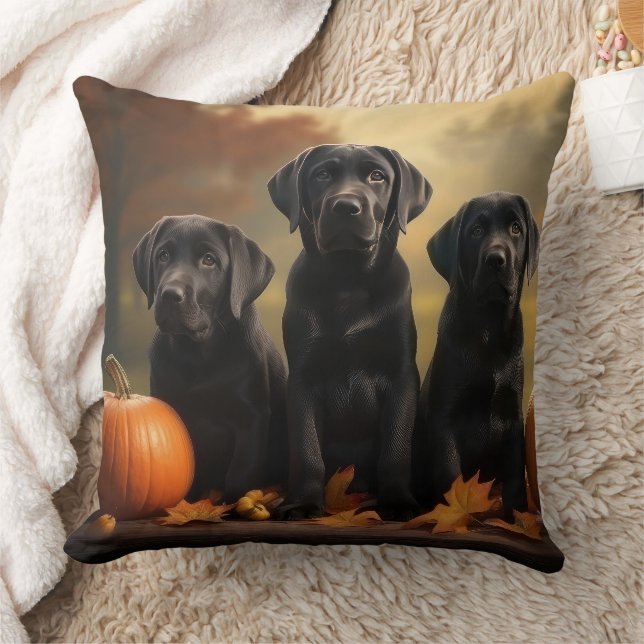 Coussin Chiots Labrador Délice d'Automne Citrouille (Couverture)