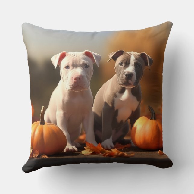 Coussin Chiots Pitbull Délice d'Automne Citrouille  (Verso)