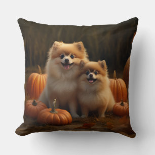Coussin Chiots Poméranie Joie d'Automne Citrouille