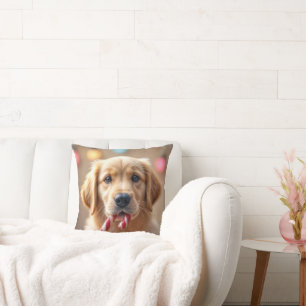 Coussin Chiots Retriever Doré Avec un Bâton de Bonbon