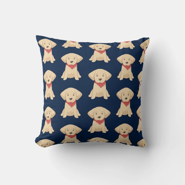 Coussin Chiots Retriever Golden Mignons Écharpe Rouge Bleu (Recto)