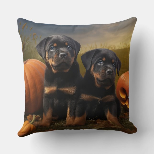 Coussin Chiots Rottweiler Délice d'Automne Citrouille (Verso)