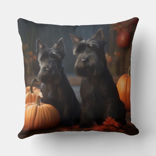 Coussin Chiots Scottish Terrier Automne Délice Citrouille (Verso)