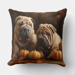 Coussin Chiots Shar Pei Automne Délice Citrouille