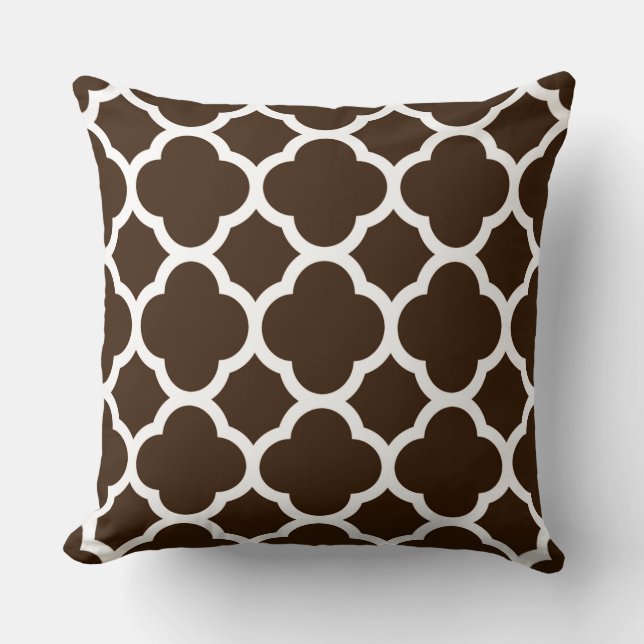 Coussin Chocolat Brown et blanc Motif Quatrefoil (Recto)