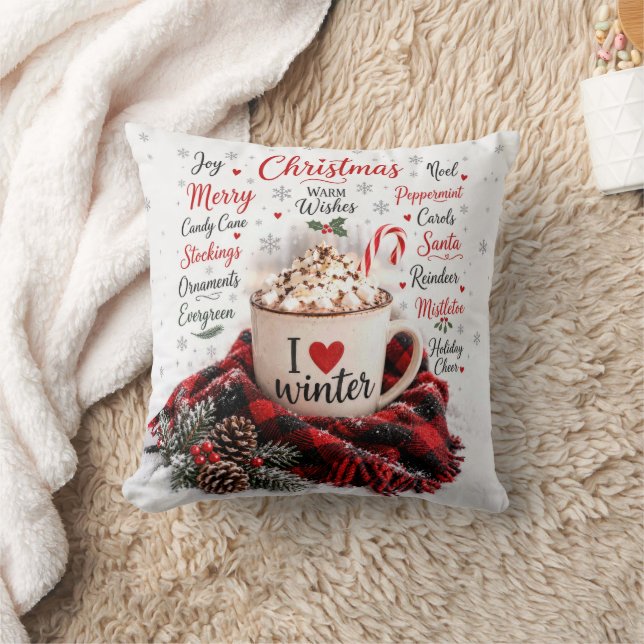 Coussin Chocolat chaud de Noël avec nuage de mots (Couverture)