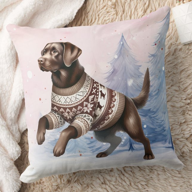 Coussin Chocolat d'hiver Labrador Retriever Snow Dog (Créateur téléchargé)