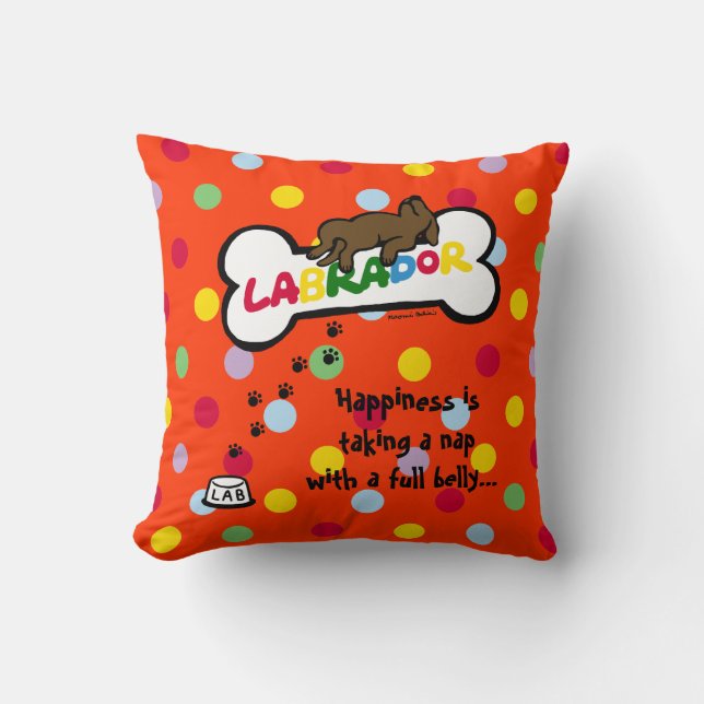 Coussin Chocolat Labrador avec une pleine bande dessinée (Recto)