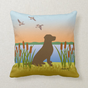 Coussin Chocolat Labrador Bird Dog Sunset