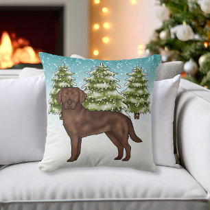 Coussin Chocolat Labrador Retriever Blue hiver Noël