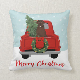 Coussin Chocolat Labrador Vintage Christmas Truck