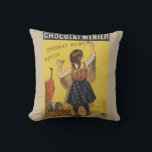 Coussin Chocolat Menier Petite fille Mur écriture<br><div class="desc">Cette image frappante est une image antique de la fin des années 1800 montrant une fille qui pratique son écriture de chocolat sur le mur. Voici une image Vintage d'affiche publicitaire datant de 1892. Menier est une société française de chocolat.</div>