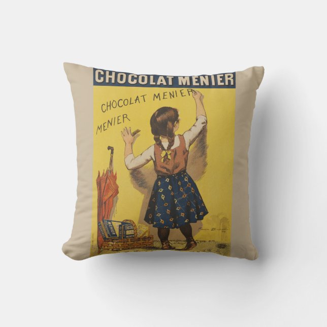 Coussin Chocolat Menier Petite fille Mur écriture (Recto)