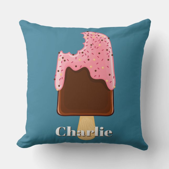 Coussin Chocolat Popsicle nom et couleur personnalisés cou (Recto)