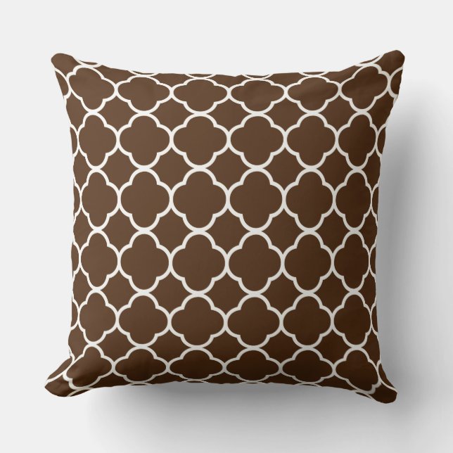 Coussin Chocolat Quatrefoil Brown treillis blanc Coton (Recto)
