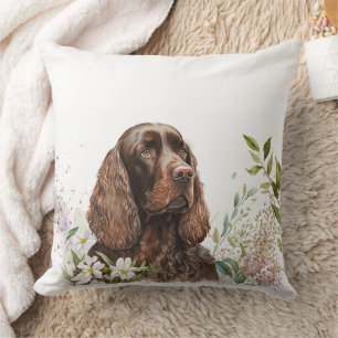 Coussin Chocolat Spaniel belle aquarelle peinture