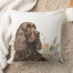 Coussin Chocolat Spaniel belle aquarelle peinture