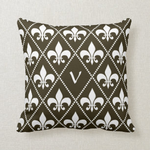 Coussin Chocolate Fleur de Lis avec l'initiale de