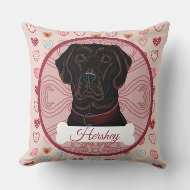 Coussin Chocolate Labrador Retriever Personalize Pillow (Recto)