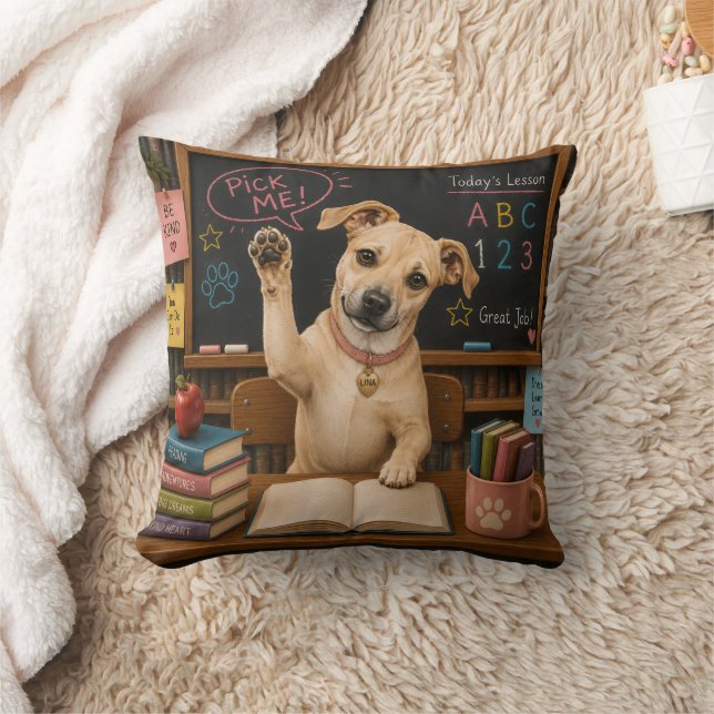 Coussin Choisis-moi ! Chien d'école mignon levant la patte (Couverture)