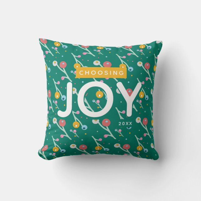 Coussin Choix Joy Fêtes Berries Vert Jaune Personnalisé (Recto)