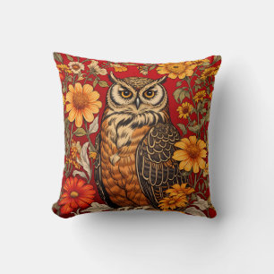 Coussin Chouette À Rayures Et Fleurs De Zinnia