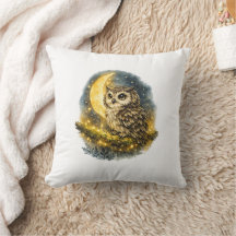 Chouette aquarelle mystique et croissant de lune d
