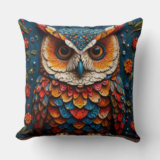 Coussin Chouette Artistique Colorée