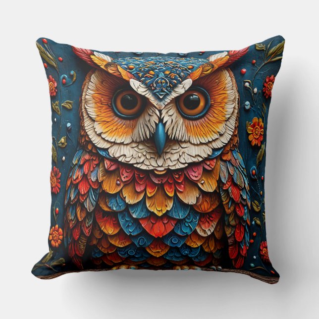 Coussin Chouette Artistique Colorée (Recto)