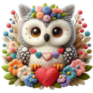 Coussin Chouette au crochet mignonne tenant un cœur avec d