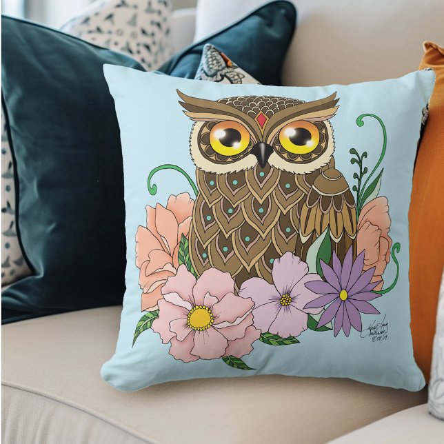 Coussin Chouette aux fleurs pastel de printemps (Créateur téléchargé)