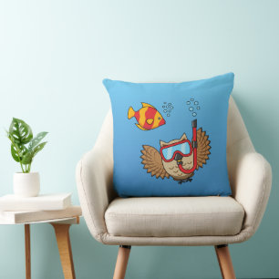 Coussin Chouette avec masque tuba et poisson tropical