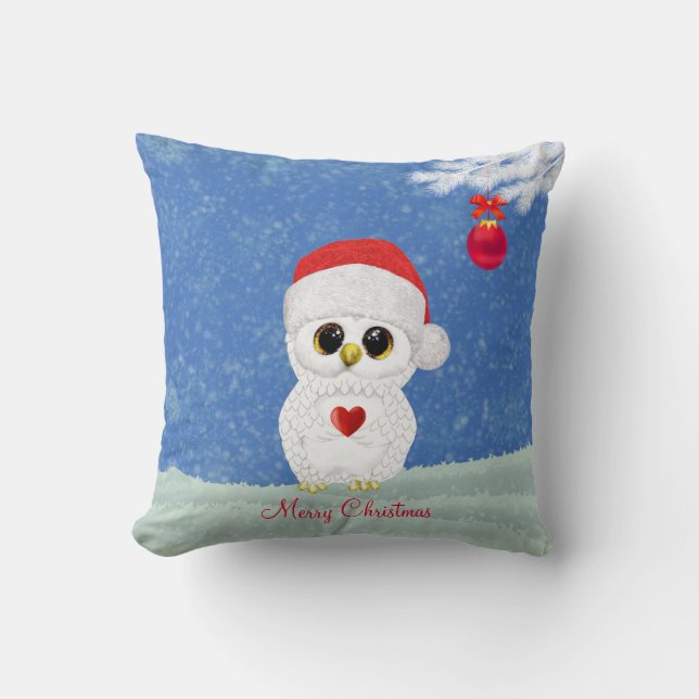 Coussin Chouette blanche de Noël (Recto)