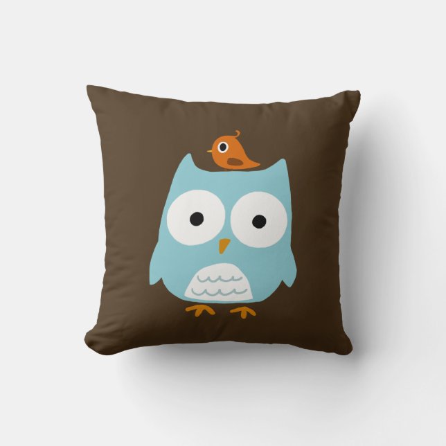 Coussin Chouette bleue avec petit oranger (Recto)