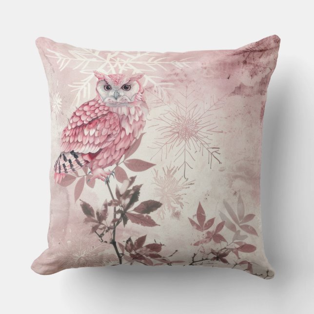 Coussin Chouette boisée rose mignonne (Recto)