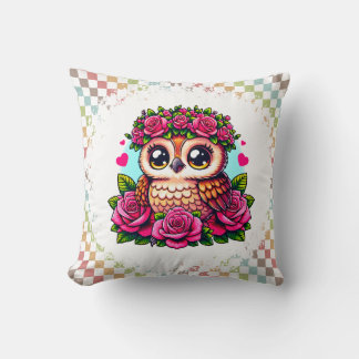 Coussin Chouette Brown avec couronne rose