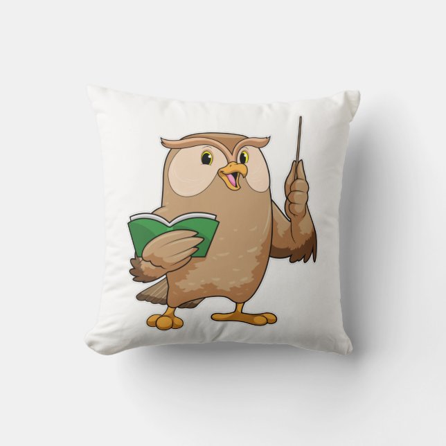 Coussin Chouette comme enseignant avec livre et pointeur (Recto)